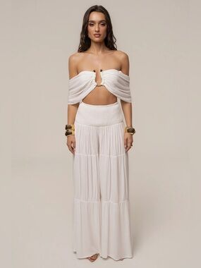 NWT MATCHING SET Ivory Hidden Gems Tier Pant Set JLUXLABEL Cream Off-Shoulder